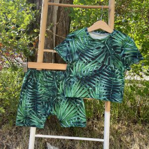 Komplet szorty i t-shirt liście